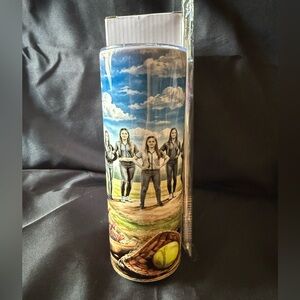 New 20oz Softball Themed Tumbler with Players and Glove Slid Lid Straw Cleaner